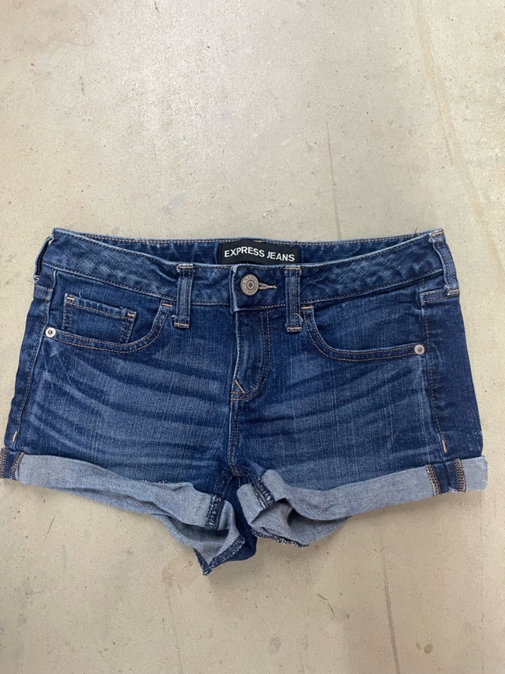 Express Dark Blue Rolled Hem Denim Shorts